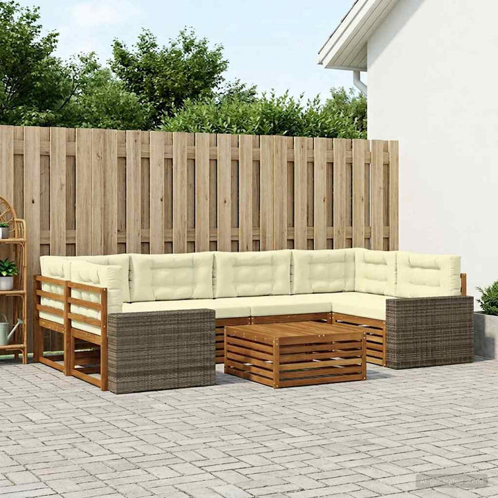 Udendørs sofagruppe med pude 7 pcs Naturlig og Fløde Polyester
