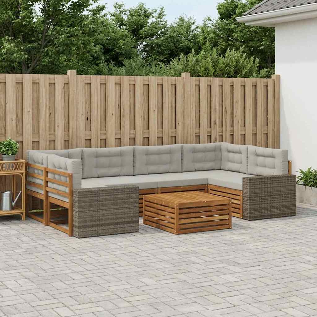 Udendørs sofagruppe 7 pcs Naturfarvet og lysegrå Polyester