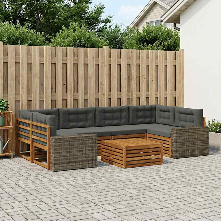 Udendørs sofagruppe 7 pcs Naturlig og Antracit Polyester