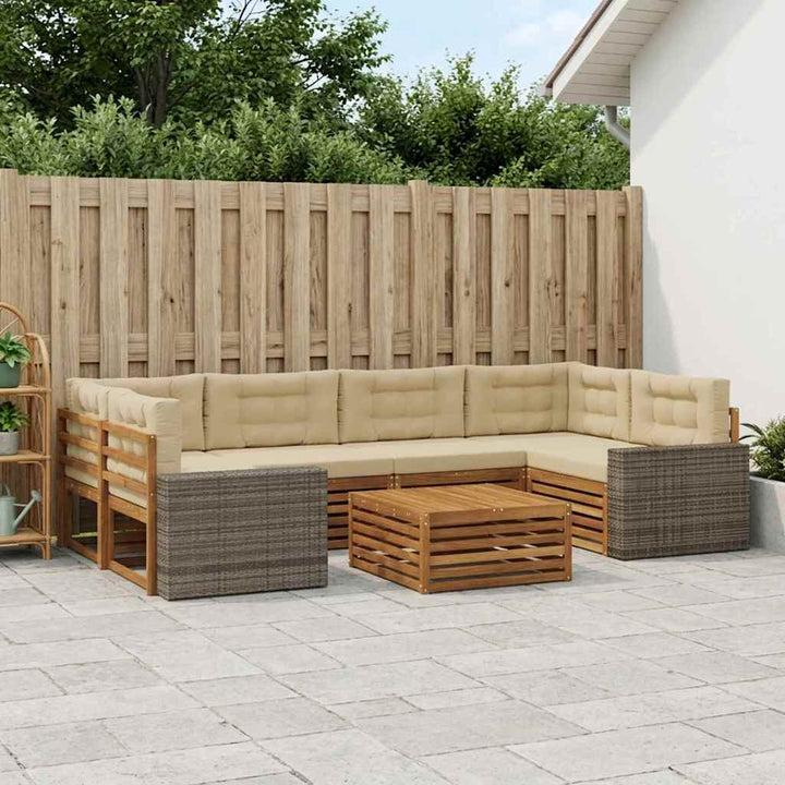 Udendørs sofagruppe med pude 7 pcs Naturlig og Beige Polyester