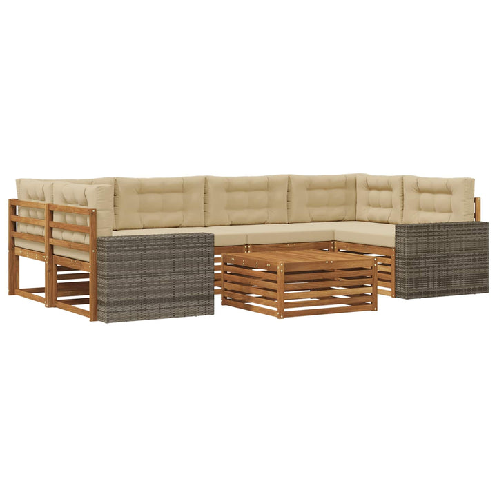 Udendørs sofagruppe med pude 7 pcs Naturlig og Beige Polyester