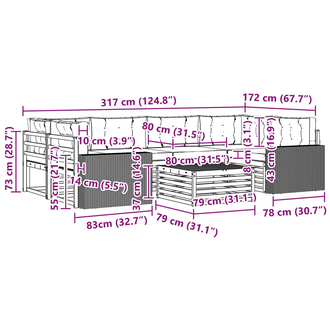 Udendørs sofagruppe med pude 7 pcs Naturlig og Beige Polyester
