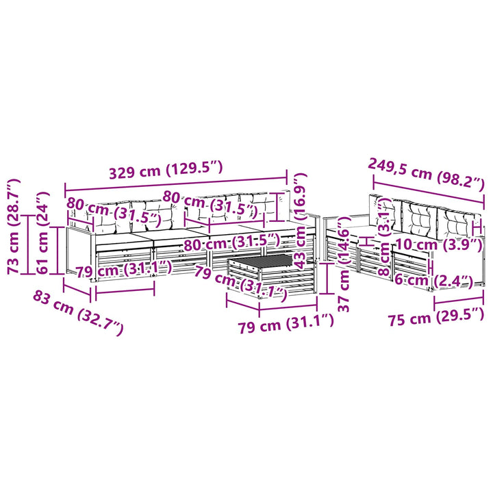 Udendørs sofagruppe 8 pcs Naturlig og Fløde 79 x 79 x 37 cm