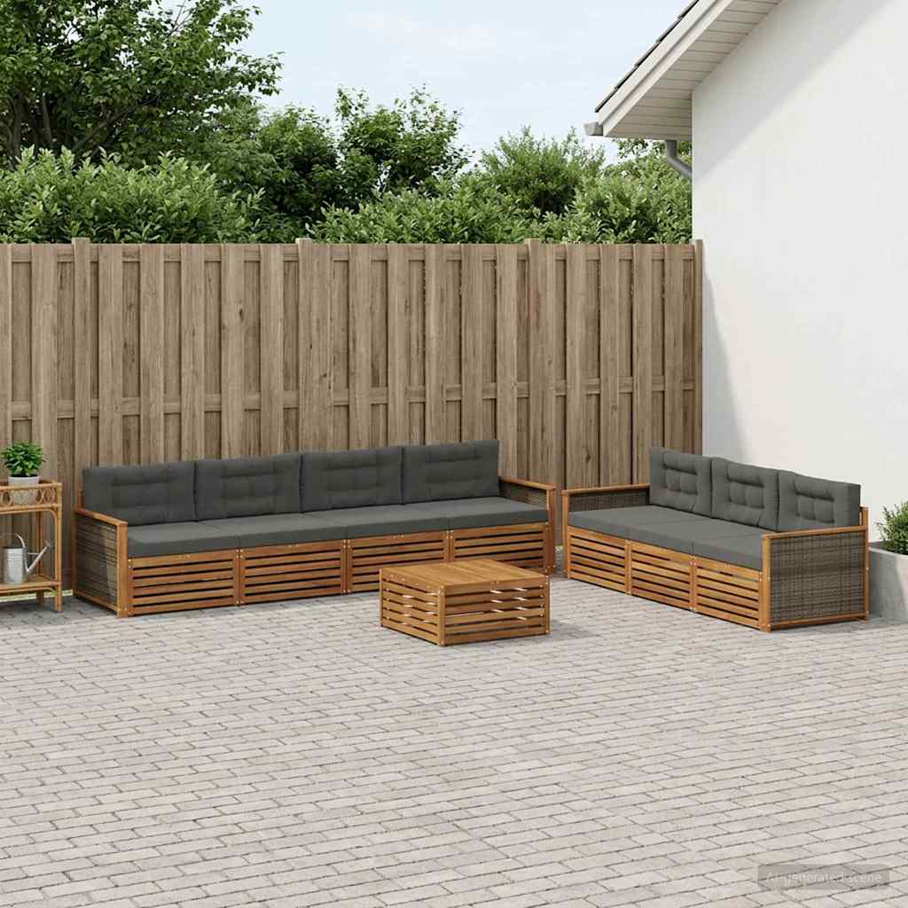Udendørs sofagruppe med pude 8 pcs Naturlig og Antracit