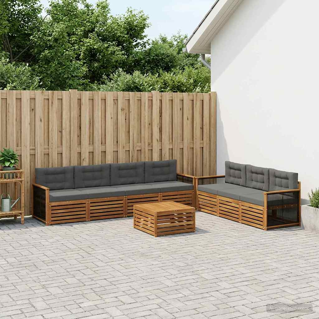 Udendørs sofagruppe med pude 8 pcs Naturlig og Antracit