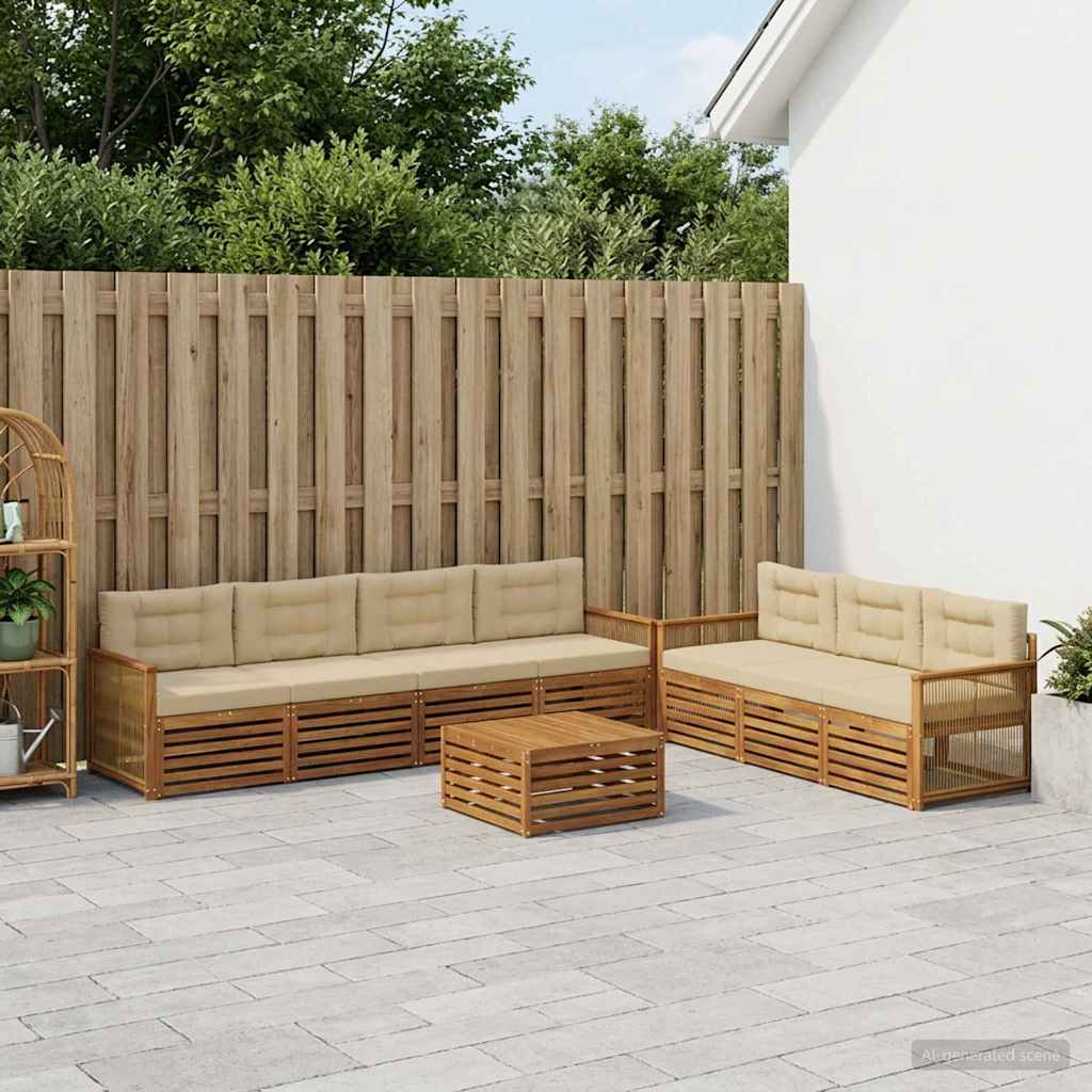Udendørs sofagruppe med pude 8 pcs Naturlig og Beige