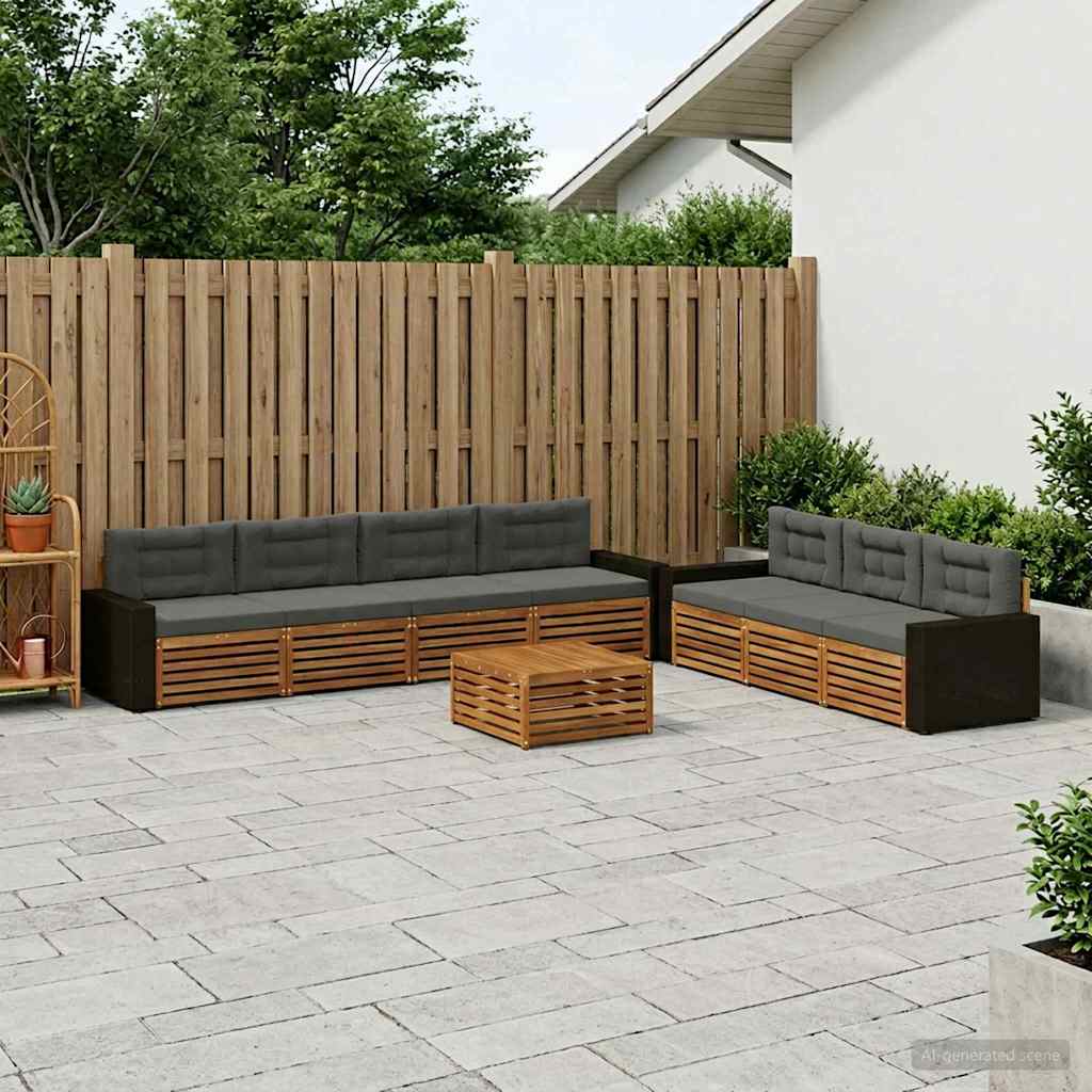 Udendørs sofagruppe 8 pcs Naturlig og Antracit 79 x 79 x 37 cm