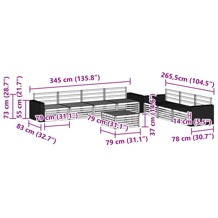 Udendørs sofagruppe 8 pcs Naturfarvet 79 x 79 x 37 cm