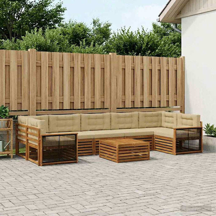 Udendørs sofagruppe med pude 8 pcs Naturlig og Beige