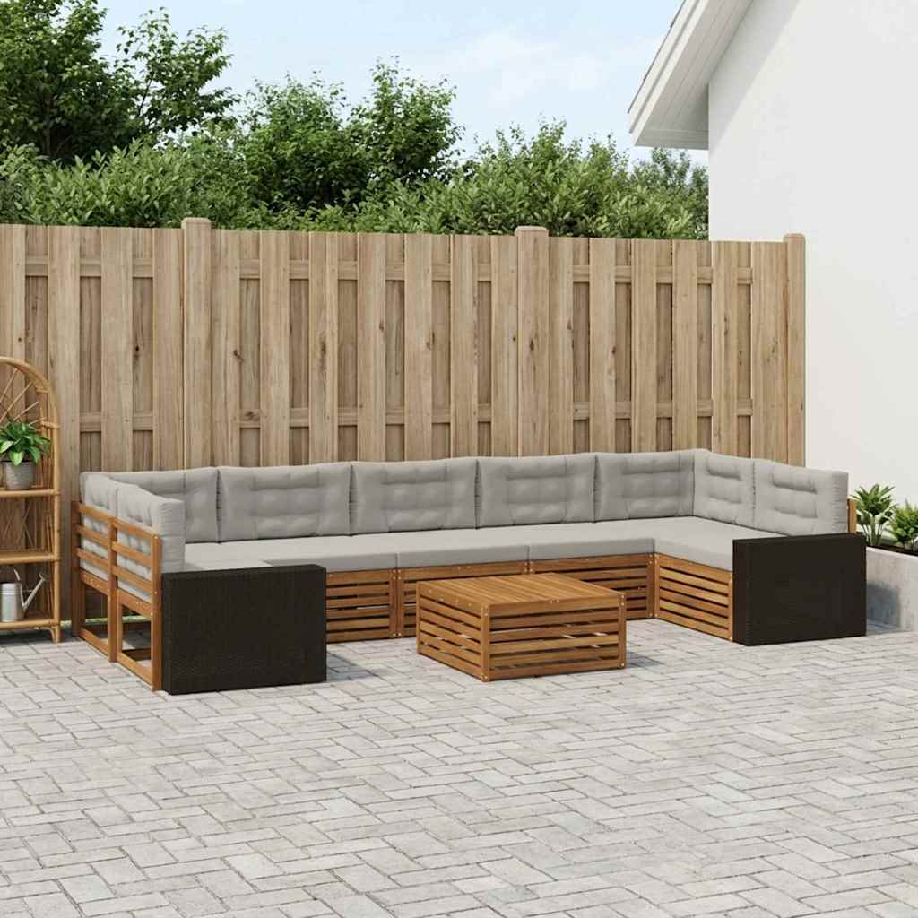 Udendørs sofagruppe 8 pcs Naturfarvet og lysegrå