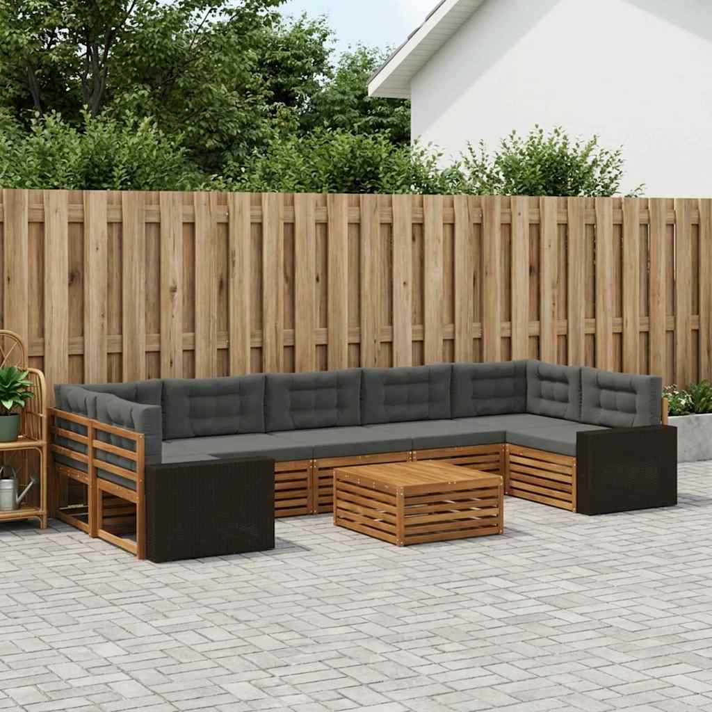 Udendørs sofagruppe 8 pcs Naturlig og Antracit