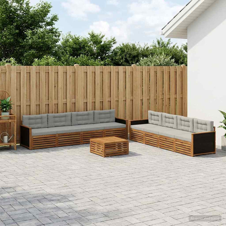 Udendørs sofagruppe 9 pcs Naturfarvet og lysegrå Polyester