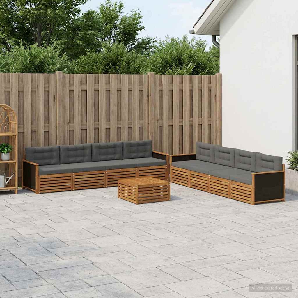 Udendørs sofagruppe 9 pcs Naturlig og Antracit Polyester