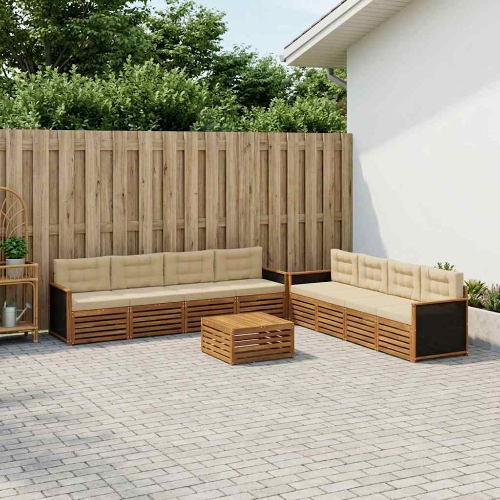 Udendørs sofagruppe med pude 9 pcs Naturlig og Beige Polyester