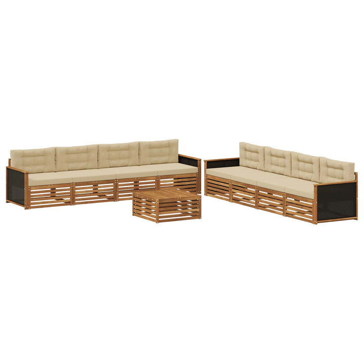 Udendørs sofagruppe med pude 9 pcs Naturlig og Beige Polyester