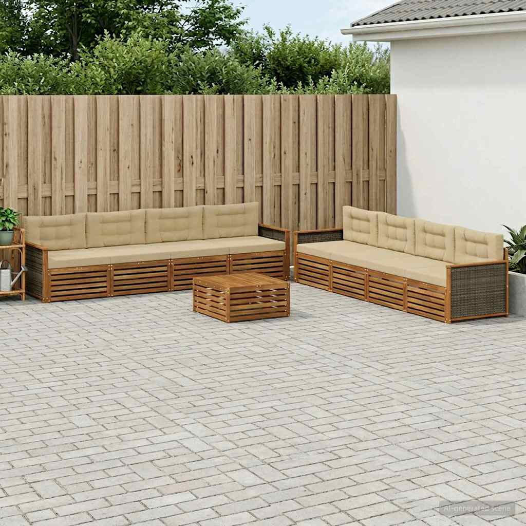 Udendørs sofagruppe med pude 9 pcs Naturlig og Beige