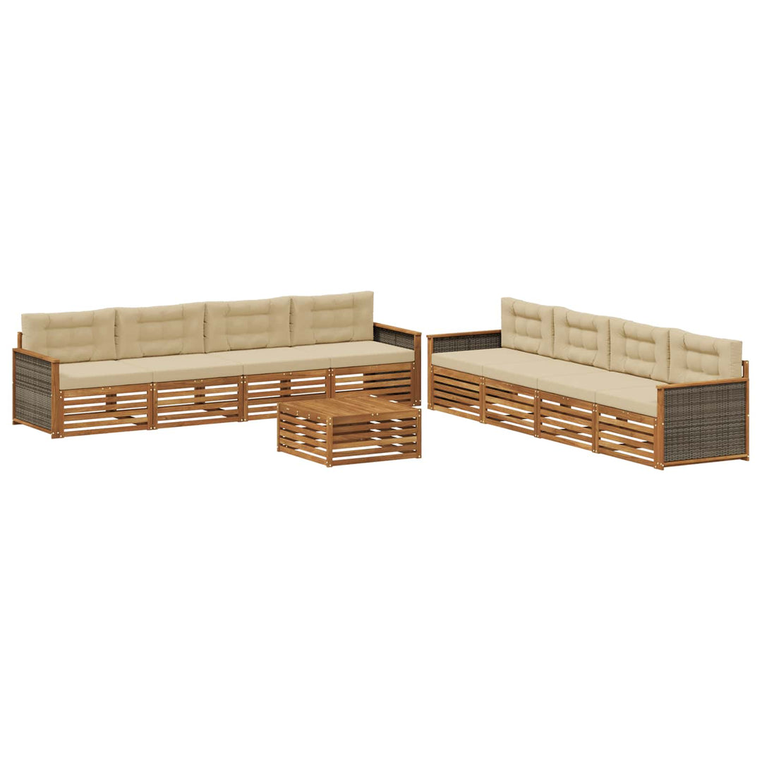 Udendørs sofagruppe med pude 9 pcs Naturlig og Beige