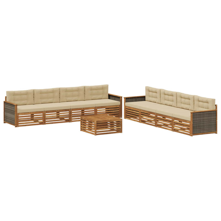 Udendørs sofagruppe med pude 9 pcs Naturlig og Beige
