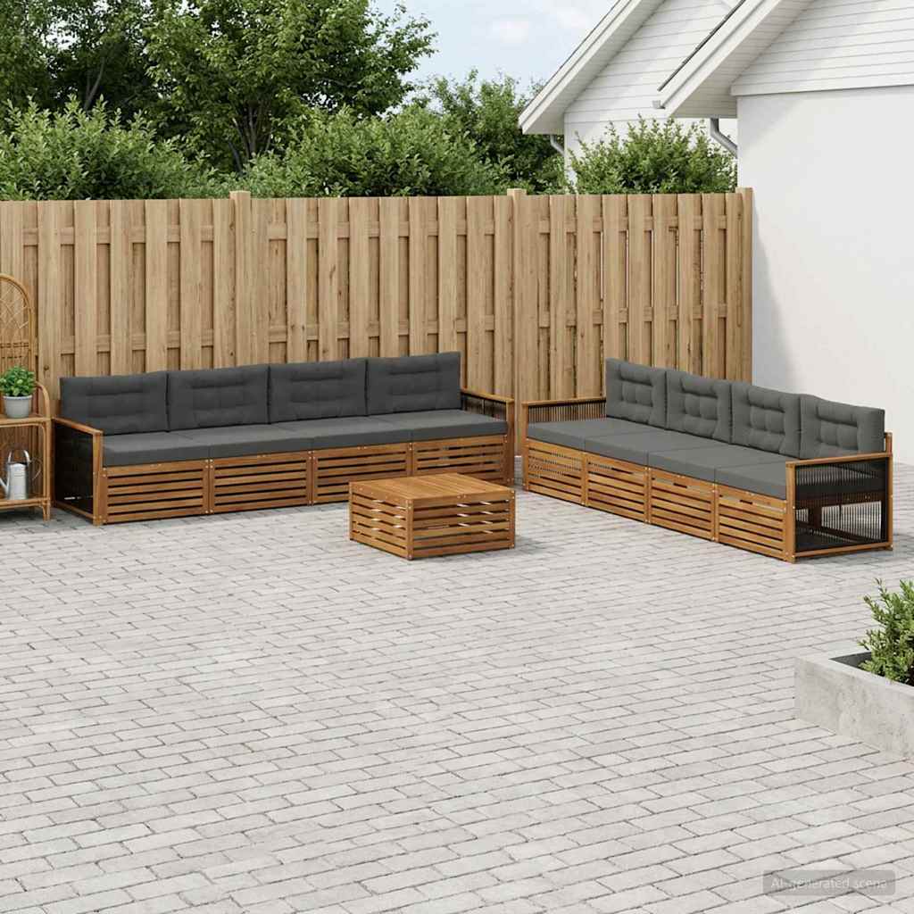 Udendørs sofagruppe med pude 9 pcs Naturlig og Antracit