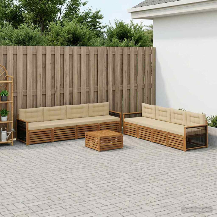 Udendørs sofagruppe med pude 9 pcs Naturlig og Beige