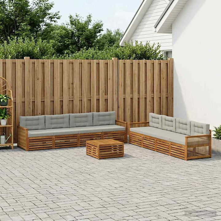 Udendørs sofagruppe med pude 9 pcs Naturfarvet og lysegrå