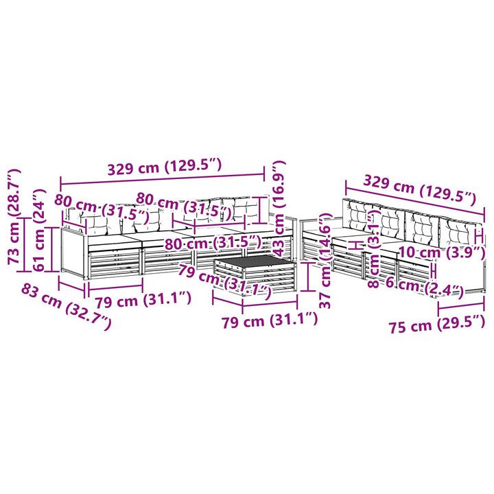 Udendørs sofagruppe med pude 9 pcs Naturfarvet og lysegrå