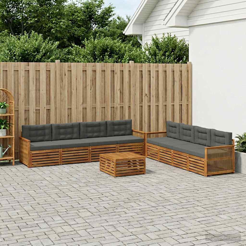 Udendørs sofagruppe med pude 9 pcs Naturlig og Antracit