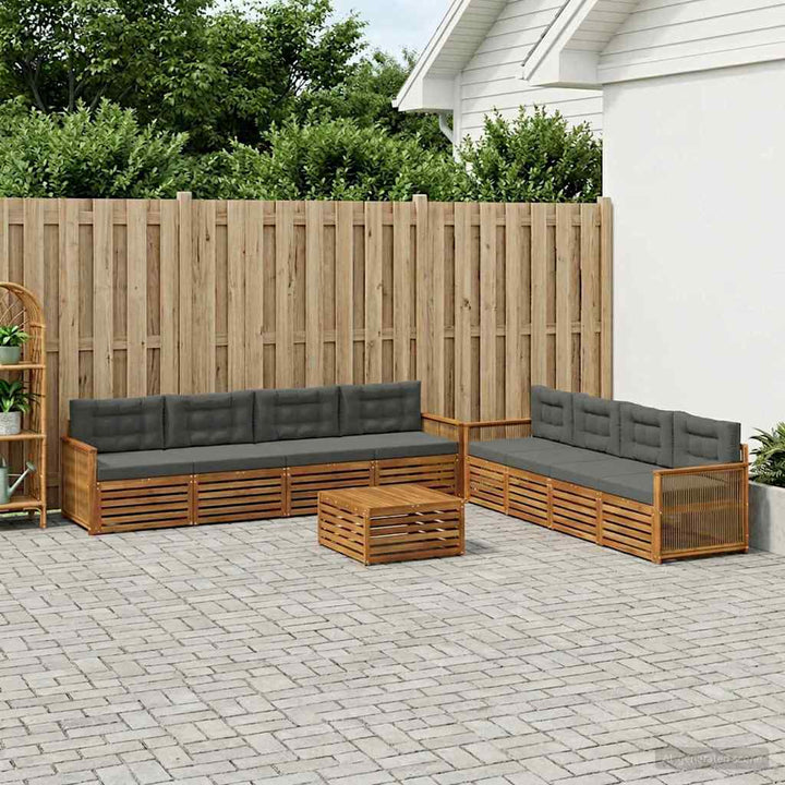 Udendørs sofagruppe med pude 9 pcs Naturlig og Antracit