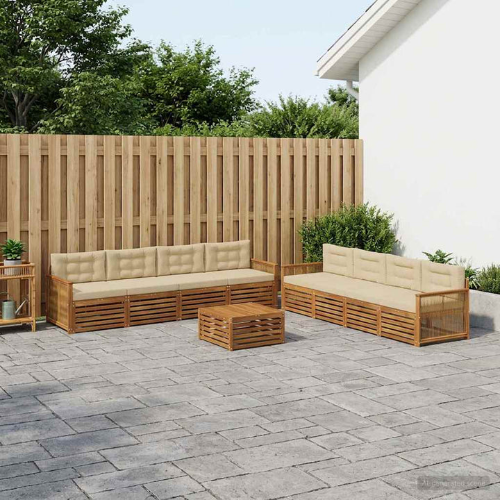 Udendørs sofagruppe med pude 9 pcs Naturlig og Beige