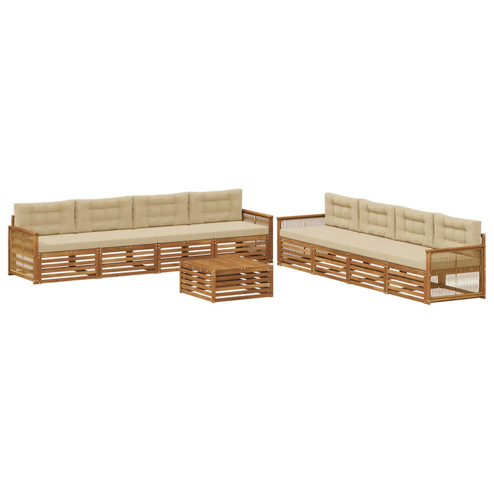 Udendørs sofagruppe med pude 9 pcs Naturlig og Beige