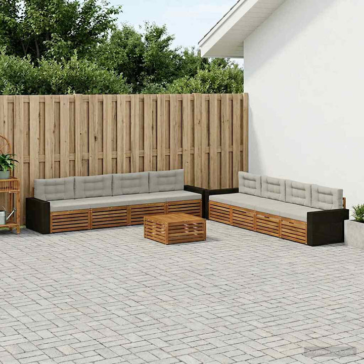 Udendørs sofagruppe 9 pcs Naturfarvet og lysegrå Polyester