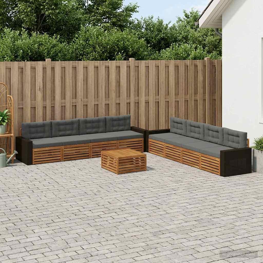 Udendørs sofagruppe 9 pcs Naturlig og Antracit Polyester