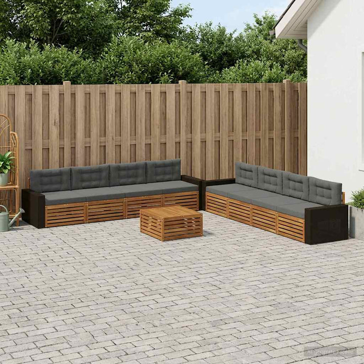 Udendørs sofagruppe 9 pcs Naturlig og Antracit Polyester