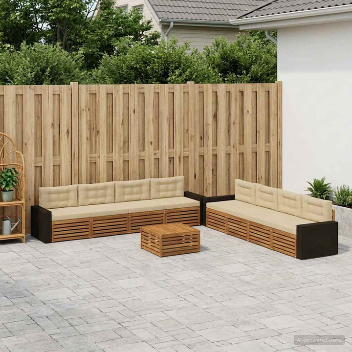 Udendørs sofagruppe med pude 9 pcs Naturlig og Beige Polyester
