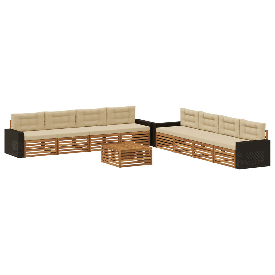 Udendørs sofagruppe med pude 9 pcs Naturlig og Beige Polyester