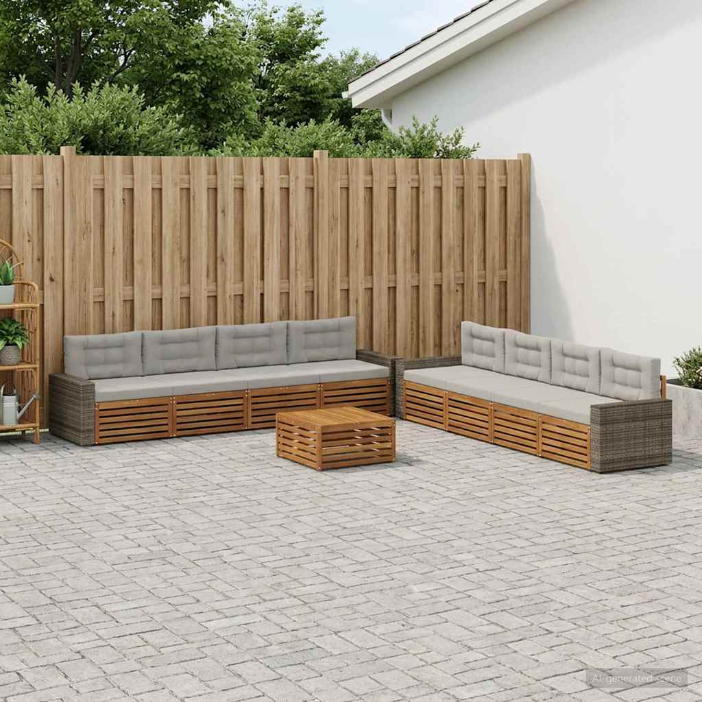 Udendørs sofagruppe 9 pcs Naturfarvet og lysegrå Polyester