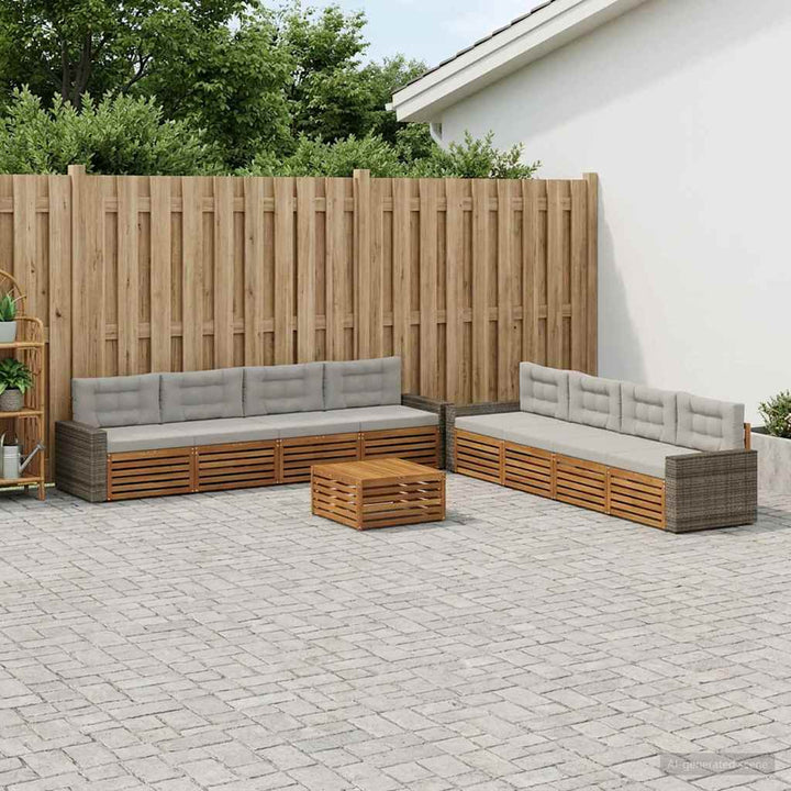 Udendørs sofagruppe 9 pcs Naturfarvet og lysegrå Polyester