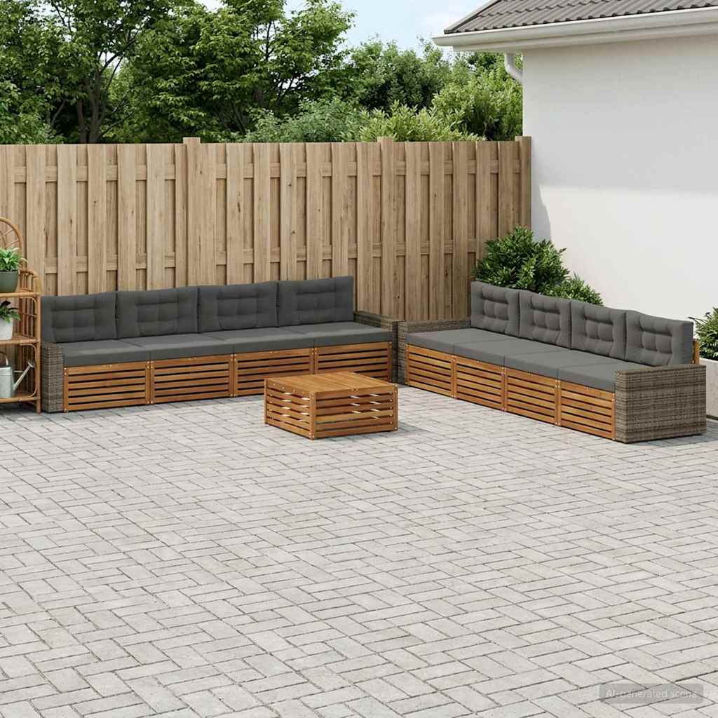 Udendørs sofagruppe 9 pcs Naturlig og Antracit Polyester