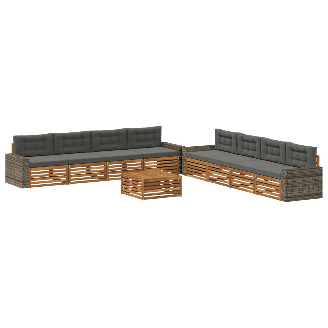 Udendørs sofagruppe 9 pcs Naturlig og Antracit Polyester