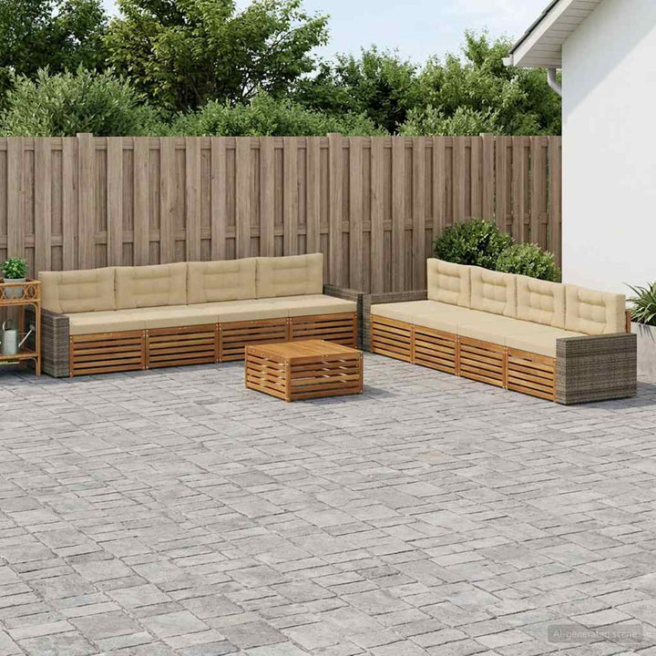 Udendørs sofagruppe med pude 9 pcs Naturlig og Beige Polyester