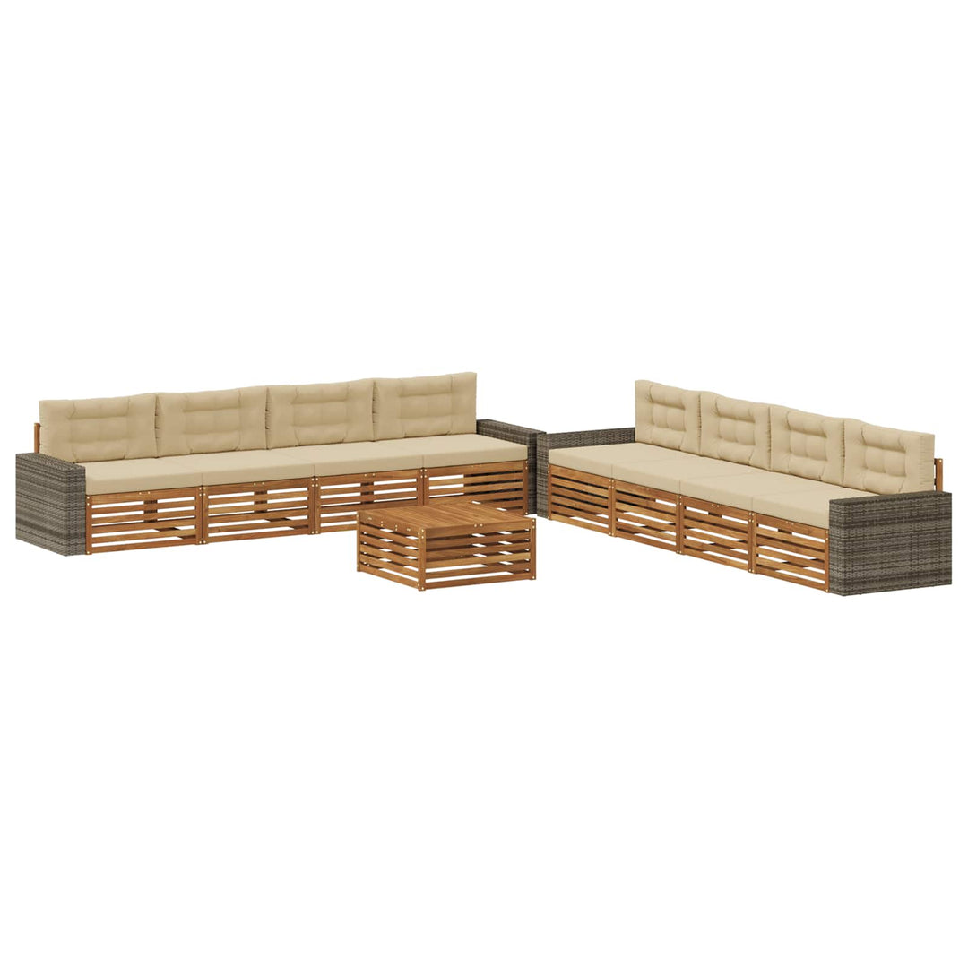 Udendørs sofagruppe med pude 9 pcs Naturlig og Beige Polyester