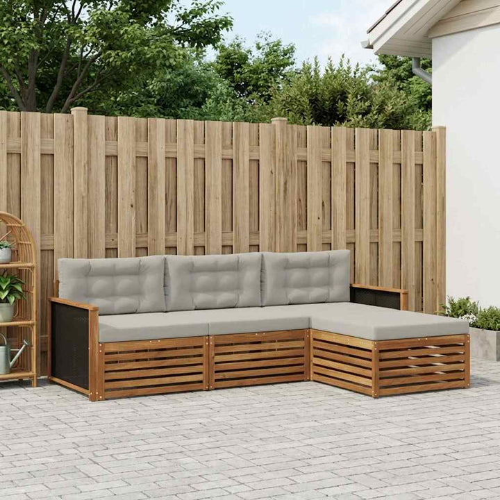 Udendørs sofagruppe 4 pcs Naturfarvet og lysegrå Polyester