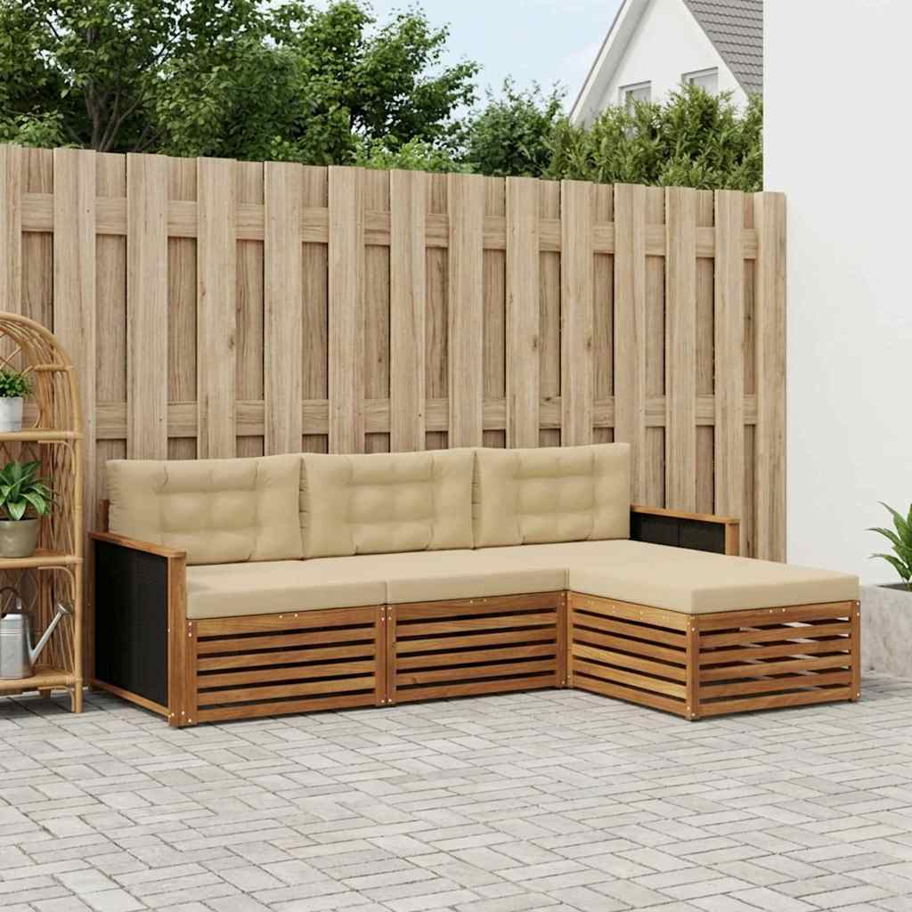 Udendørs sofagruppe med pude 4 pcs Naturlig og Beige Polyester
