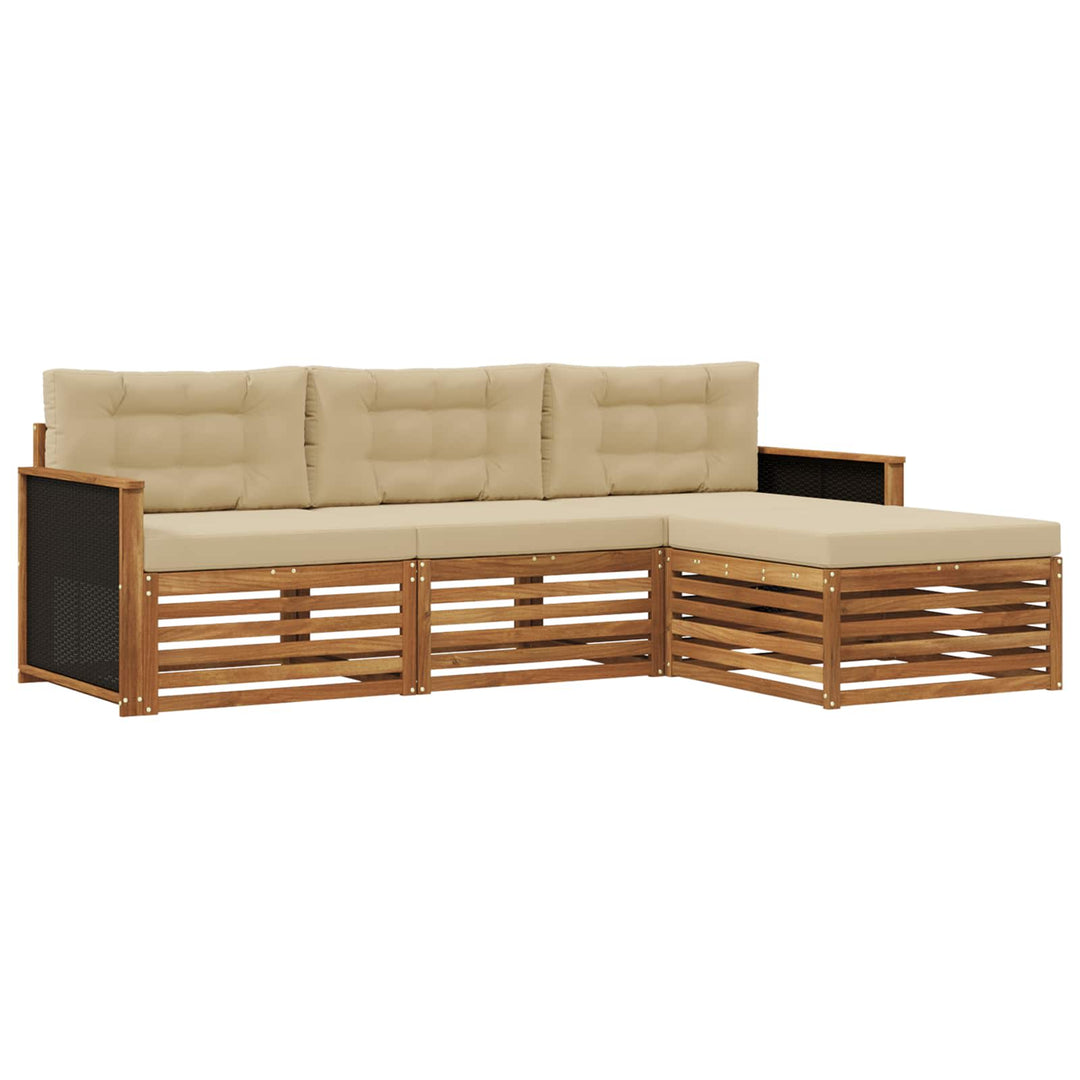 Udendørs sofagruppe med pude 4 pcs Naturlig og Beige Polyester