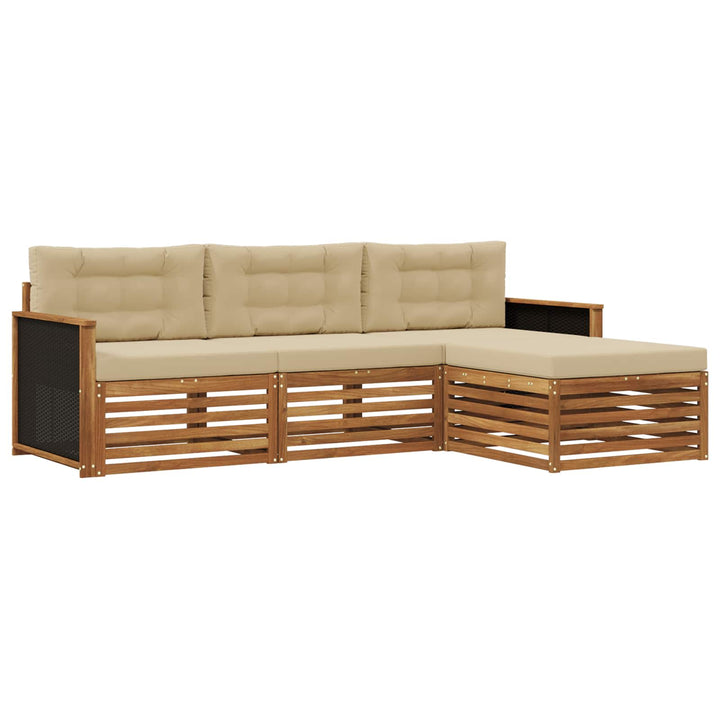 Udendørs sofagruppe med pude 4 pcs Naturlig og Beige Polyester