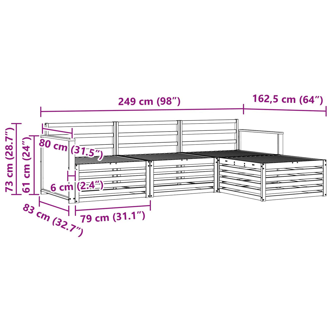 Udendørs sofagruppe Naturfarvet 249 x 162,5 x 73 cm