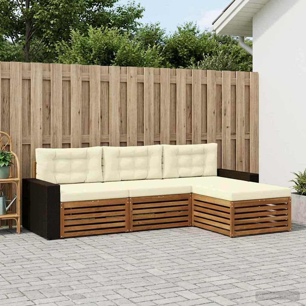 Udendørs sofagruppe med pude 4 pcs Naturlig og Fløde Polyester