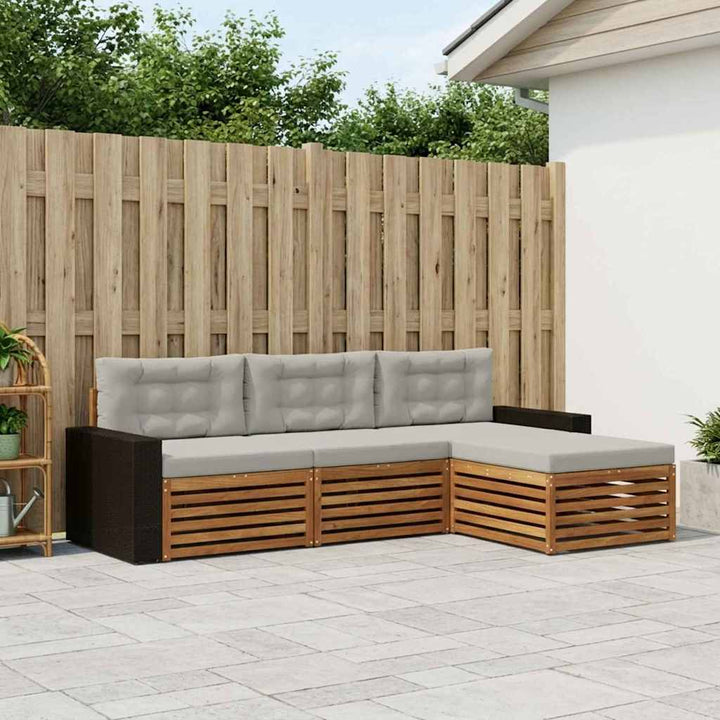 Udendørs sofagruppe 4 pcs Naturfarvet og lysegrå Polyester