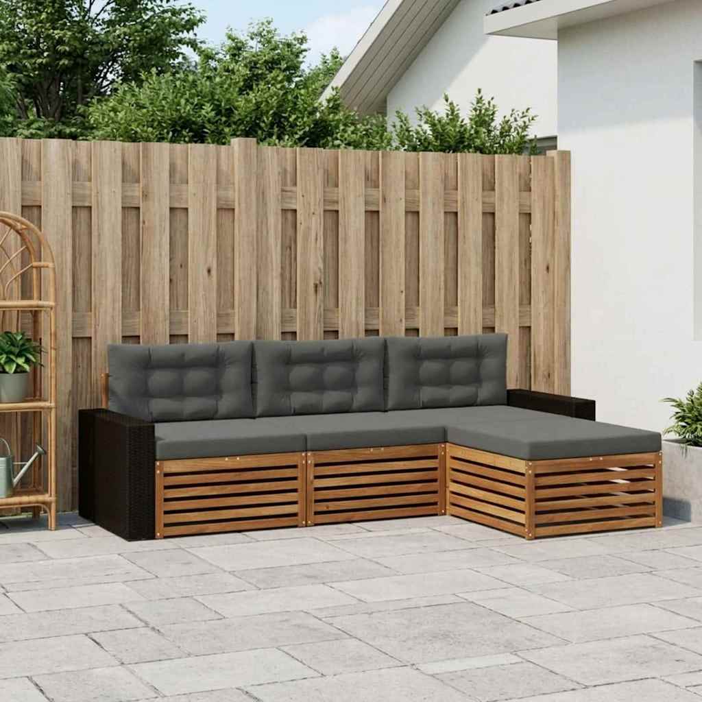 Udendørs sofagruppe 4 pcs Naturlig og Antracit Polyester