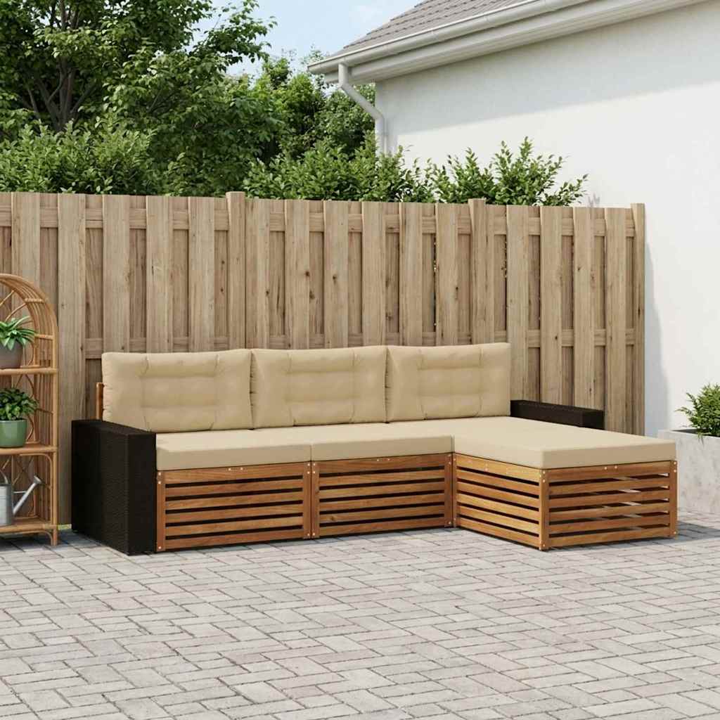 Udendørs sofagruppe med pude 4 pcs Naturlig og Beige Polyester